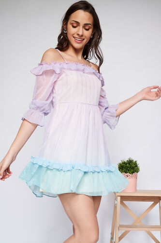 Green & Pink Gathered Straight Dress, Green, image 1